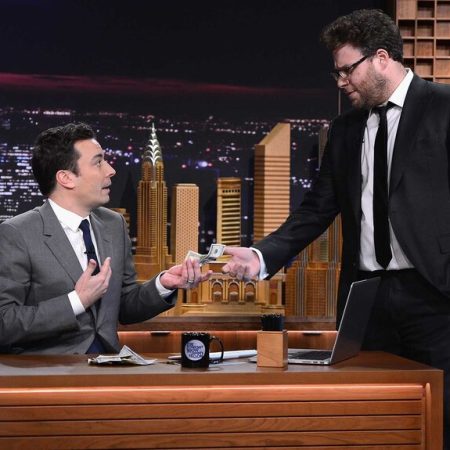 Celebrities make $100 bets with Jimmy Fallon on his first Tonight Show appearance